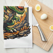 Astronaut Riding a T-Rex – Epic Space Dinosaur キッチンタオル (四つ折り)