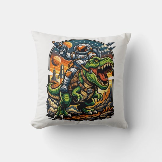 Astronaut Riding a T-Rex – Epic Space Dinosaur クッション (正面)