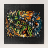 Astronaut Riding a T-Rex – Epic Space Dinosaur ジグソーパズル (横)