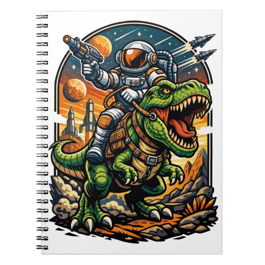 Astronaut Riding a T-Rex – Epic Space Dinosaur ノートブック (正面)