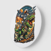 Astronaut Riding a T-Rex – Epic Space Dinosaur ラージ壁時計 (傾斜)