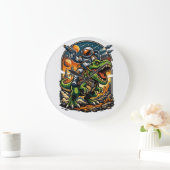 Astronaut Riding a T-Rex – Epic Space Dinosaur ラージ壁時計 (ホーム)