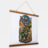 Astronaut Riding a T-Rex – Epic Space Dinosaur 吊り下げ型タペストリー (傾斜あり)