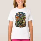 Astronaut Riding a T-Rex – Epic Space Dinosaur Tシャツ (正面)