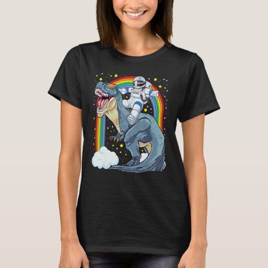 Astronaut Riding Dinosaur Rex Astro Space Dino Pre Tシャツ (正面)