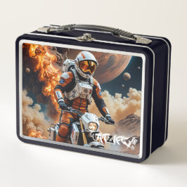 Astronaut Riding Motorcycle on Mars Metal Lunchbox メタルランチボックス