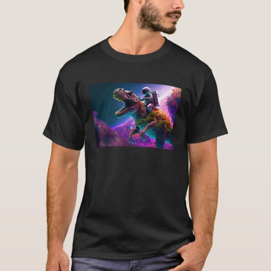 Astronaut riding Tyrannosaurus Rex Tシャツ (正面)