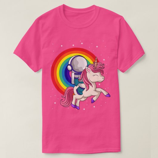 Astronaut Riding Unicorn Galay Rainbow Space  Tシャツ (デザイン正面)