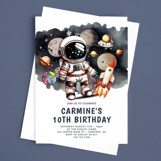 Astronaut Rocket Trip 10歳の誕生日 招待状
