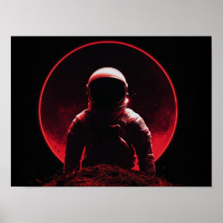 Astronaut Silhouette on Red Planet with Dark Sun ポスター