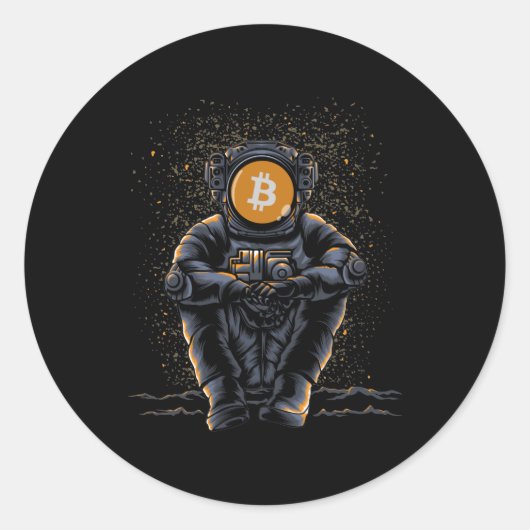 Astronaut Sitting Bitcoin BTC To The Moon Crypto ラウンドシール (正面)