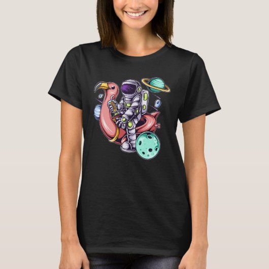 Astronaut Sitting on a Flamingo Summer Boy Girl Wo Tシャツ (正面)