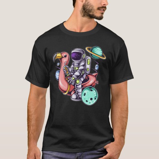 Astronaut Sitting on a Flamingo Summer Boy Girl Wo Tシャツ (正面)