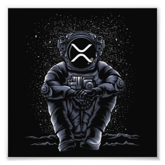 Astronaut Sitting Ripple XRP Crypto To The Moon フォトプリント (正面)