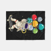 Astronaut Skateboarding Kids Lloon Planets Space S フリースブランケット (正面(横))