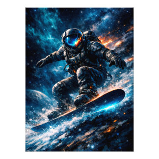 Astronaut Snowboarding Through Space フォトプリント