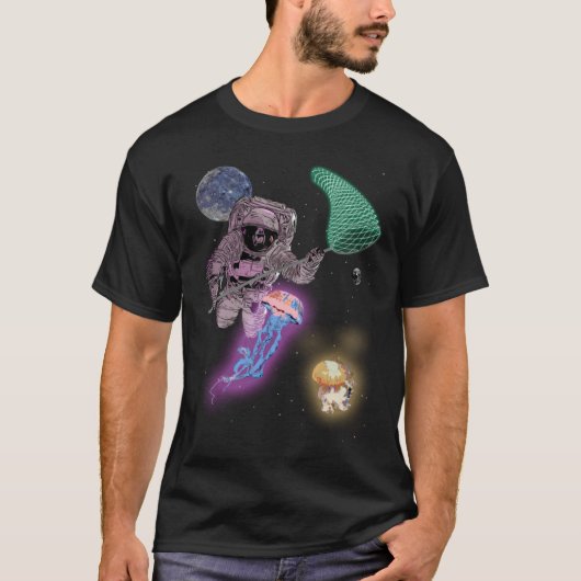 Astronaut Space Alien Jellyfish Hunting with Net G Tシャツ (正面)