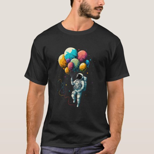 Astronaut Space Balloons Moon Mars Planets Astrona Tシャツ (正面)
