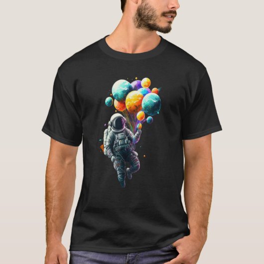 Astronaut Space Balloons Moon Mars Planets Astrona Tシャツ (正面)
