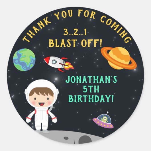 Astronaut Space Birthday - Personalized Blast Off" ラウンドシール (正面)