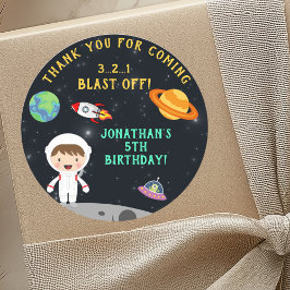 Astronaut Space Birthday - Personalized Blast Off" ラウンドシール