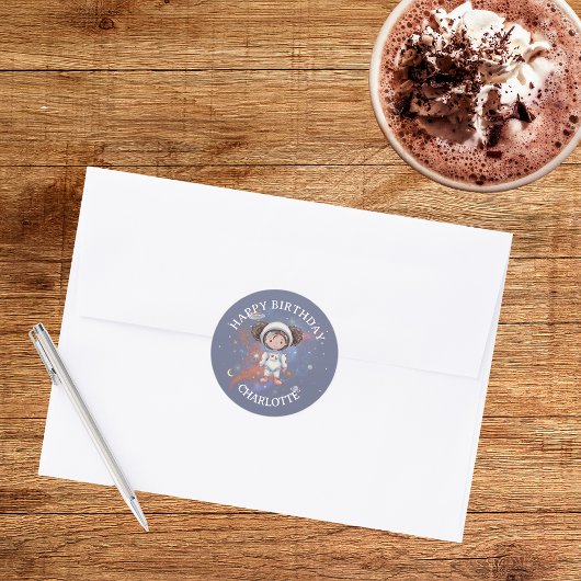 Astronaut Space Birthday Sticker ラウンドシール