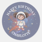 Astronaut Space Birthday Sticker ラウンドシール (正面)