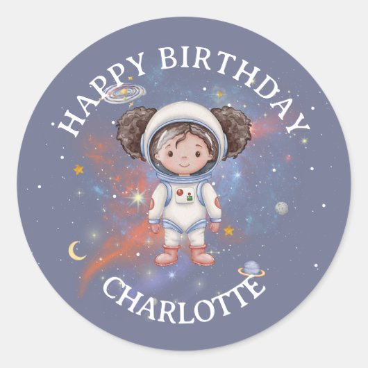 Astronaut Space Birthday Sticker ラウンドシール (正面)