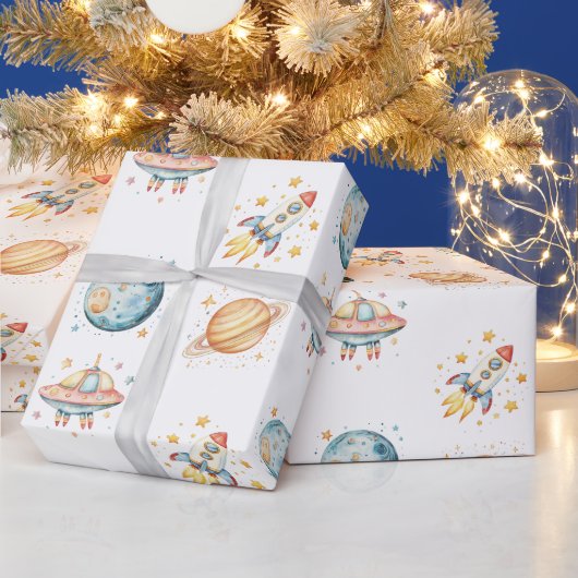 Astronaut Space-Themed Birthday ラッピングペーパー (クリスマス)