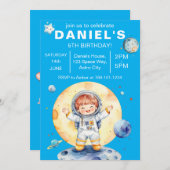 Astronaut Space-Themed Custom Birthday Party 招待状 (正面/裏面)