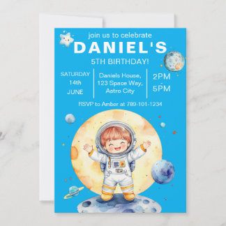 Astronaut Space-Themed Custom Birthday Party 招待状