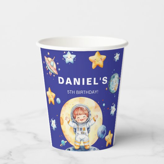 Astronaut Space-Themed Custom Birthday Party 紙コップ (裏面)