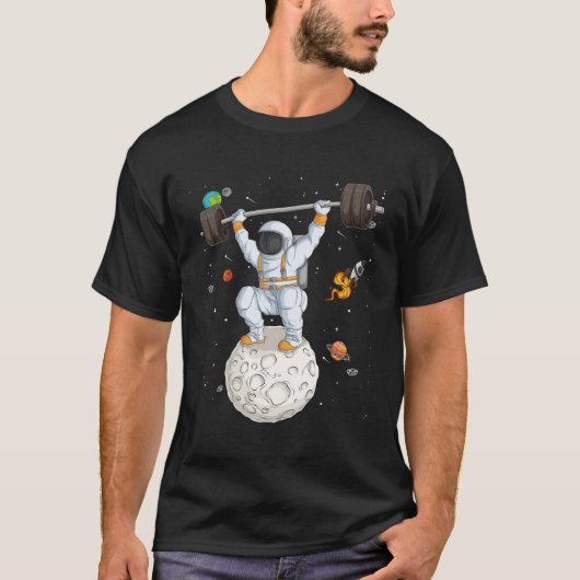 Astronaut Space Weightlifting Fitness Gym Workout  Tシャツ (正面)