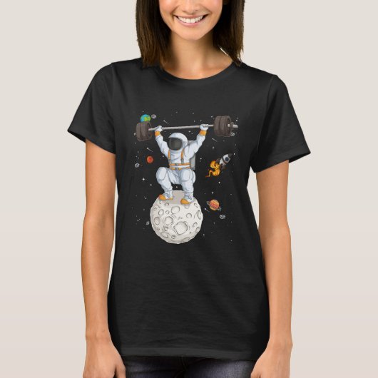 Astronaut Space Weightlifting Fitness Gym Workout  Tシャツ (正面)