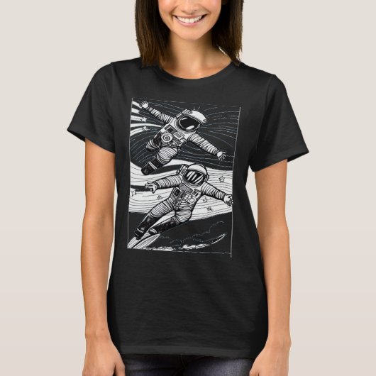 Astronaut Surfing in a Space Wave Tシャツ (正面)