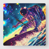 ASTRONAUT SURFING ON RIDE THE COSMIC WAVES スクエア壁時計 (正面)