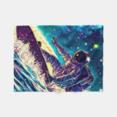 ASTRONAUT SURFING ON RIDE THE COSMIC WAVES フリースブランケット (正面(横))