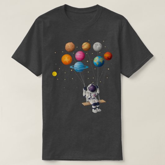Astronaut Swinging Solar System Balloon Space Astr Tシャツ (デザイン正面)
