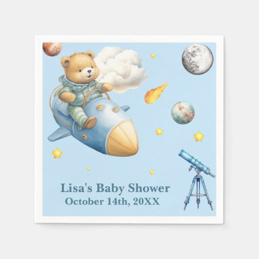 Astronaut Teddy Bear Baby Shower スタンダードカクテルナプキン (正面)