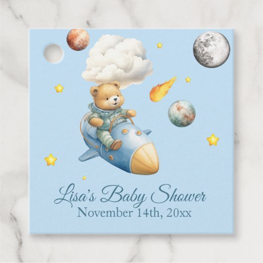 Astronaut Teddy Bear Baby Shower フェイバータグ (正面)