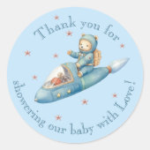 Astronaut Teddy Bear Baby Shower Thank You ラウンドシール (正面)