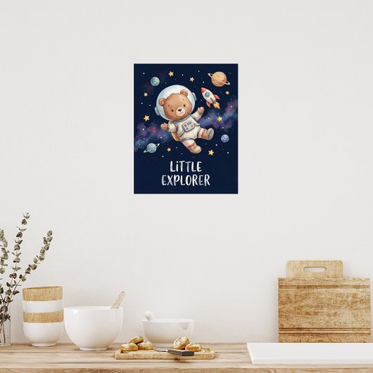 Astronaut Teddy Bear Little Explorer Space Kids ポスター (キッチン)