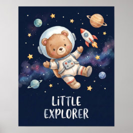 Astronaut Teddy Bear Little Explorer Space Kids ポスター