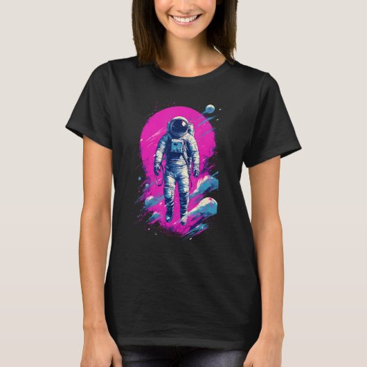 Astronaut Vaporwave Aesthetic Retro Glitch Spacema Tシャツ (正面)