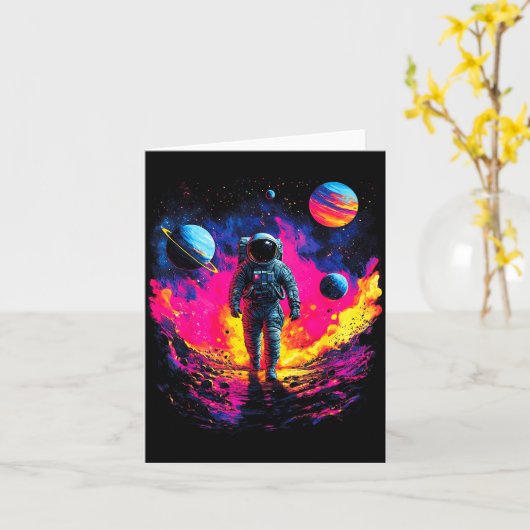 Astronaut Walking In Galaxy Outer Space Explorer S カード (黄色い花)