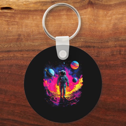 Astronaut Walking In Galaxy Outer Space Explorer S キーホルダー (正面)