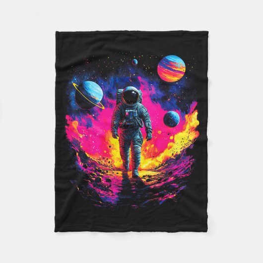 Astronaut Walking In Galaxy Outer Space Explorer S フリースブランケット (正面)
