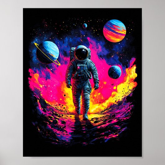 Astronaut Walking In Galaxy Outer Space Explorer S ポスター (正面)