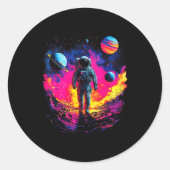 Astronaut Walking In Galaxy Outer Space Explorer S ラウンドシール (正面)