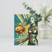 astronaut  woman and gold fish ポストカード (スタンド正面)
